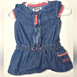 Infant Baby Girl's DKNY Denim Ruffle Accent Top, Size 6-9 Months